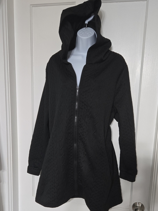 Jackets & Blazers - Black Hooded Knit-Look Full Zip Summer Hoody-Coat 2X